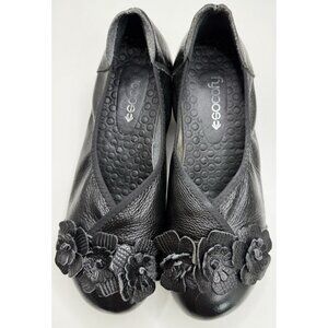 Socofy Women's Pump Black Leather Block Heel Shoes Size 8